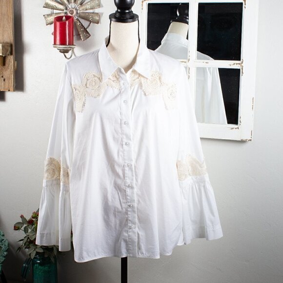 Laundry by Shelli Segal Embroidered & Lace Top, Size Large - Picture 1 of 7